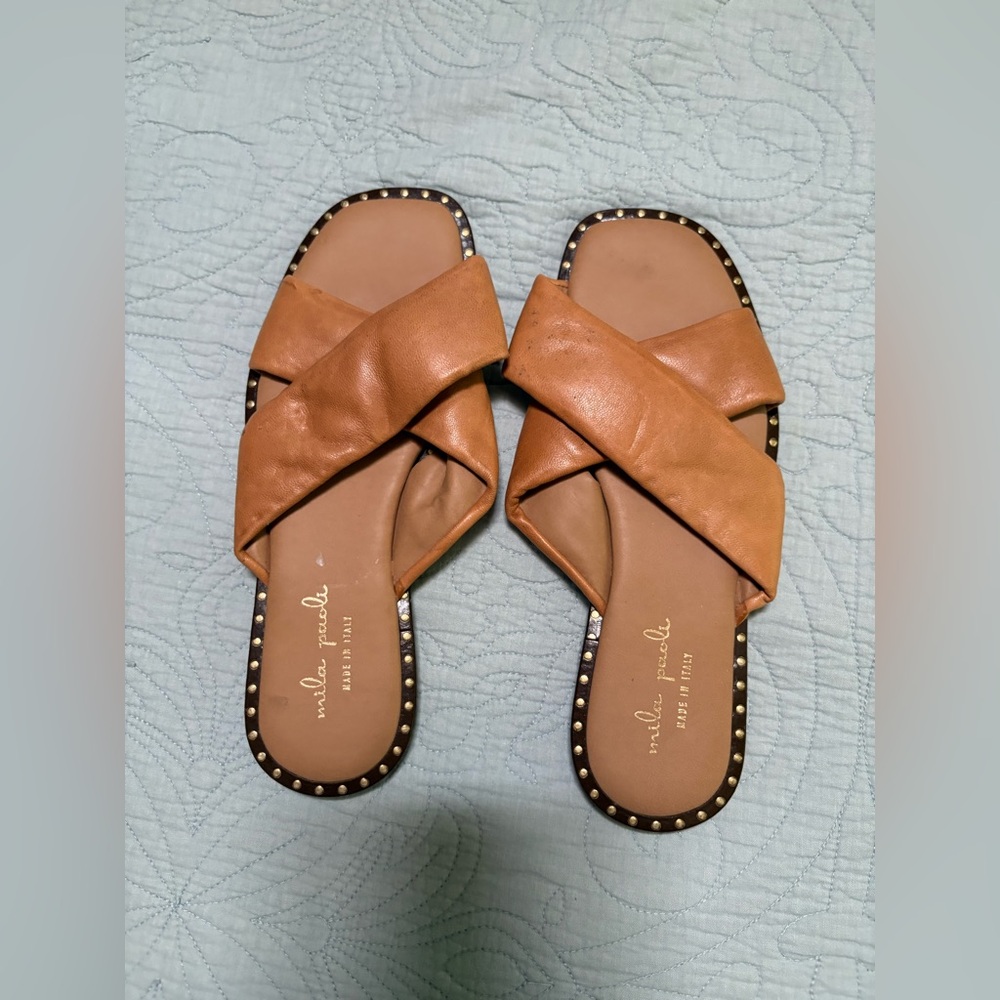 Mila Paoli Tan Leather Sandals Made in Italy Size 7